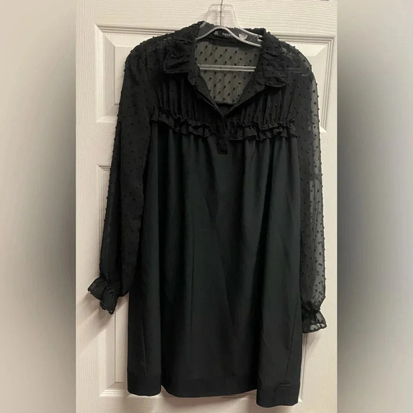 Zara Basic Knee Length Dress W/ Sheer/Mesh Fabric Detailing Size Large - Picture 1 of 6